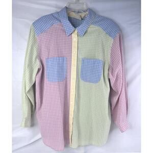 Vintage Koret City Blues Size 18W Plaid Pastel Color Block Long Sleeve Button Up